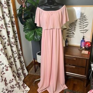 Vivinew Blush Pink On or Off Shoulder Maxi Dress